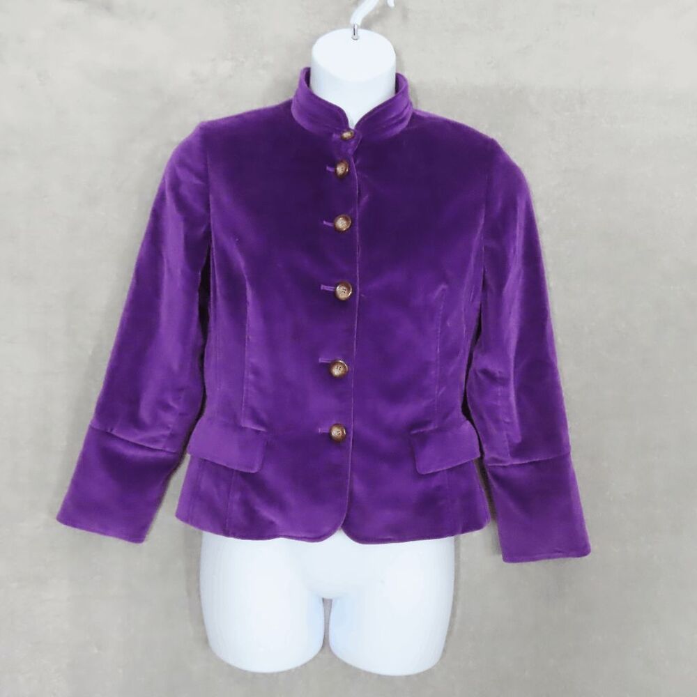 ETCETERA Purple Velvet Stand-up Collar Blazer Size 12